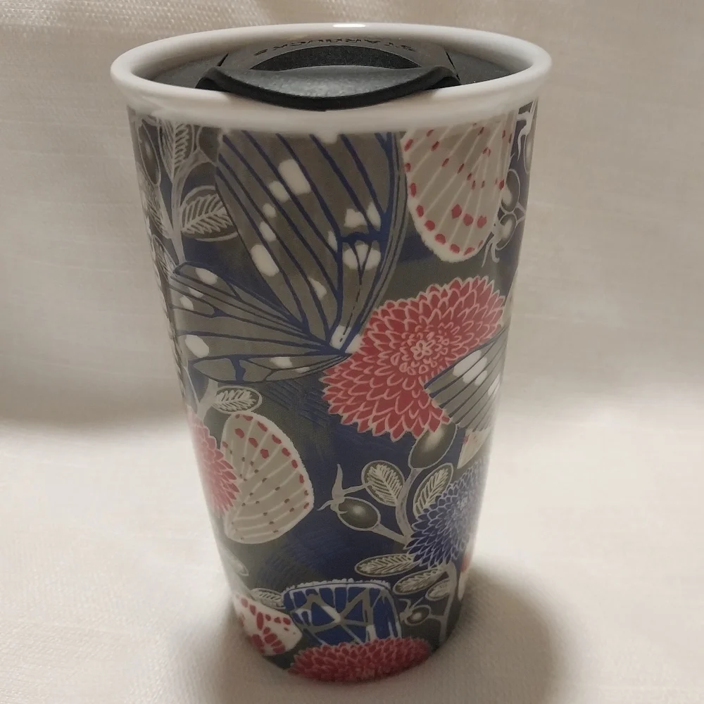 Starbucks 2019 Butterfly Fall Flora Tall Floral Ceramic Travel Mug with Lid
